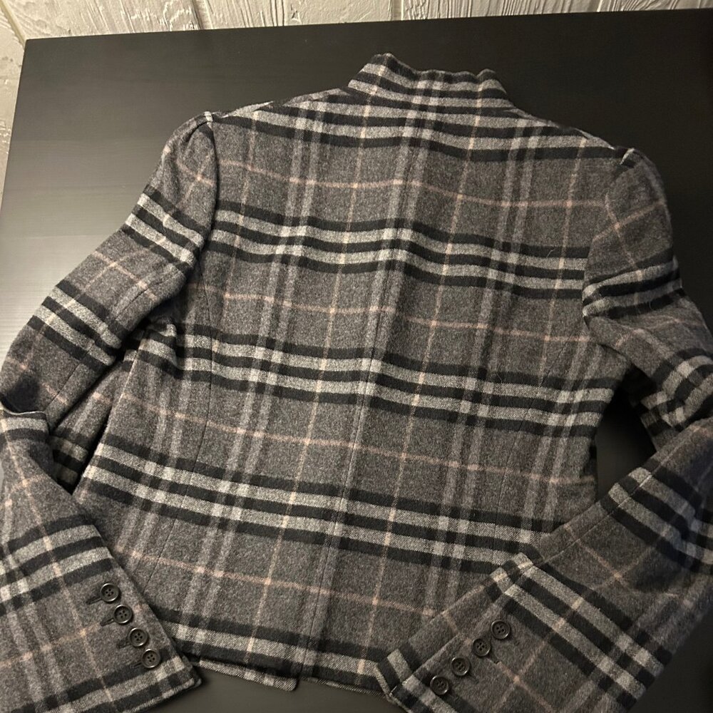 Burberry Grey classic plaid wool fitted jacket size US6